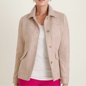 Chico's Scuba Suede collared Cafe Latte Button-Front Jacket Size 8/10